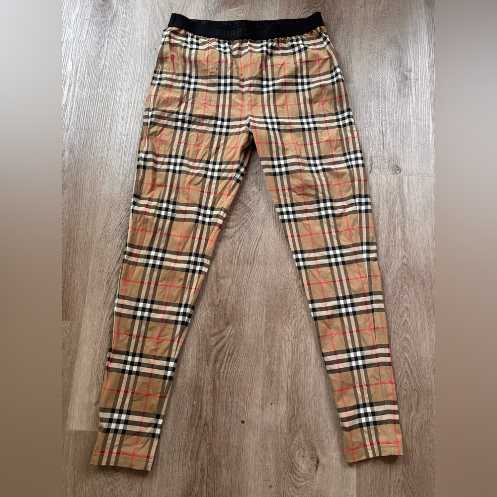 Burberry Tan and Black Leggings with Iconic Check Pattern